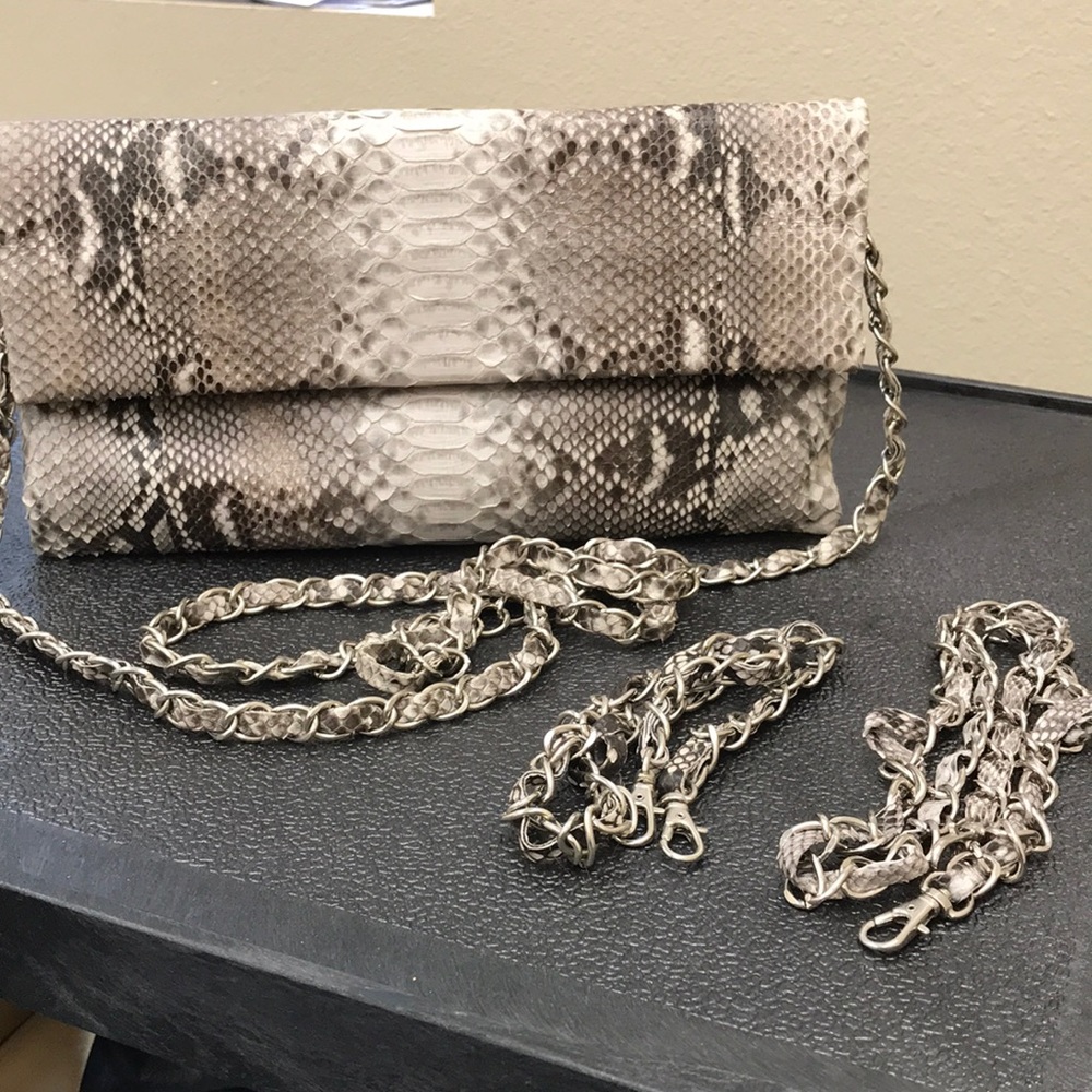 Presmer genuine python fold over clutch